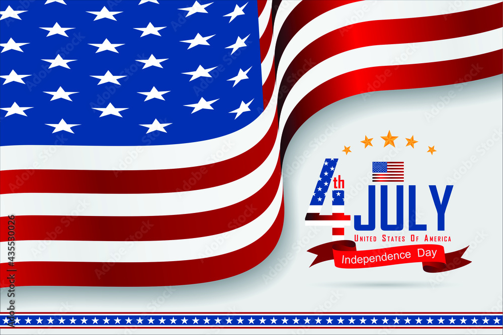 United states of America happy independence day greeting card, banner, horizontal vector illustration. USA holiday 4th of July design element with American flag with curve United states of America happy independence day greeting card, banner, horizontal vector illustration. USA holiday 4th of July design element with American flag with curve