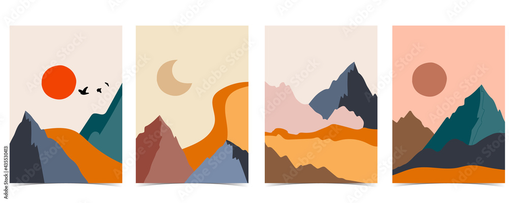 Collection of nature landscape background set with mountain,sea,sun,moon.Editable vector illustration for website, invitation,postcard and poster
