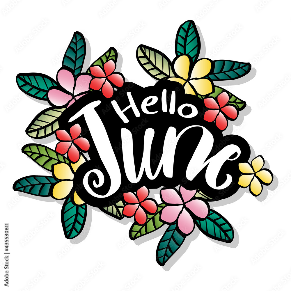 Hello June hand lettering, greeting card.