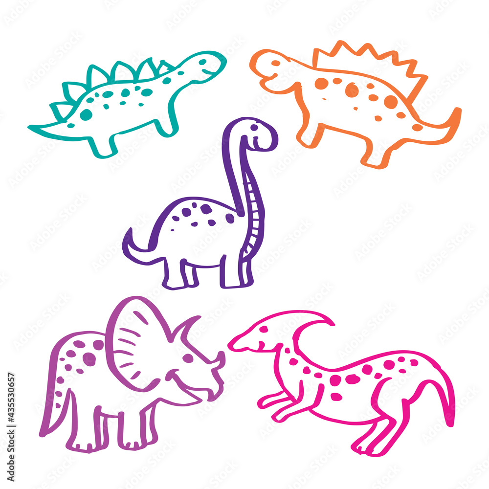 Dinosaur set, hand drawn sketch illustration. Dinosaur set, hand drawn sketch illustration.