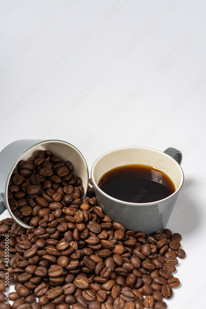 Coffee beans and coffee on a white background Coffee beans and coffee on a white background