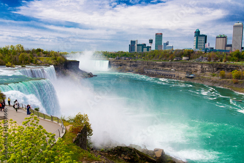 Niagara Falls and view of the Niagara River.