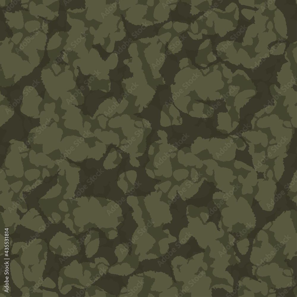 Camouflage pattern background seamless vector illustration. Classic clothing style masking camo repeat print. Green brown black olive colors forest texture. Camouflage pattern background seamless vector illustration. Classic clothing style masking camo repeat print. Green brown black olive colors forest texture.