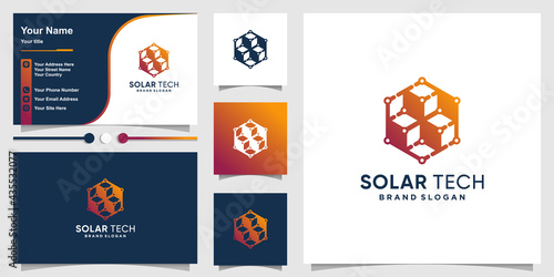 Solar tech logo template with modern silhouette concept and business card design Premium Vector