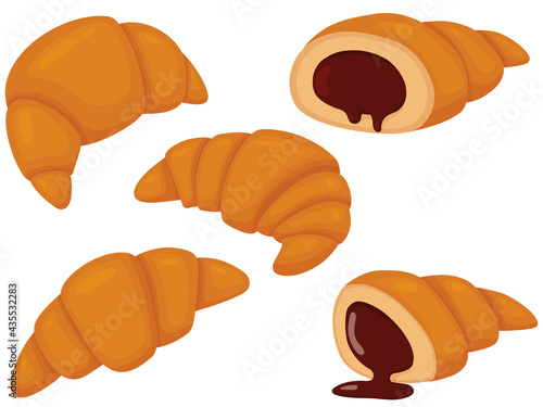 Set of croissants. Vector illustration of sweet pastries isolated on white background. Illustration for the site, catalog, menu and more.