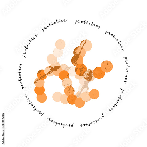 Streptococcus thermophilus, salivarius. Lactic acid bacteria. Probiotics. Good microorganism for gut, intestinal flora health. Microflora. Microflora. Vector flat cartoon illustration, logo design