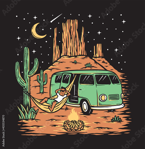 Relaxing in the desert at night illustration