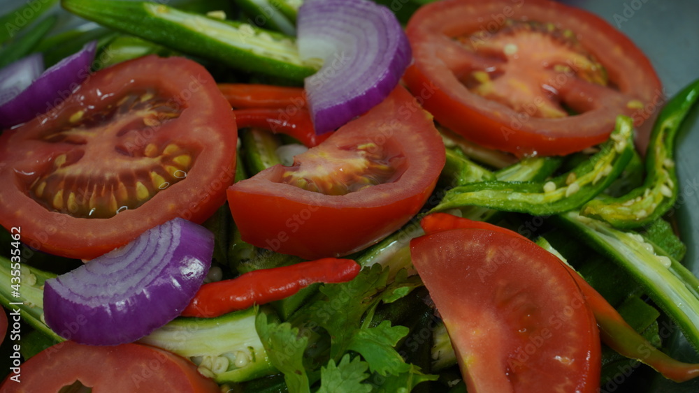 Chopped fresh vegetables onion tomato chilies etc. Chopped fresh vegetables onion tomato chilies etc.