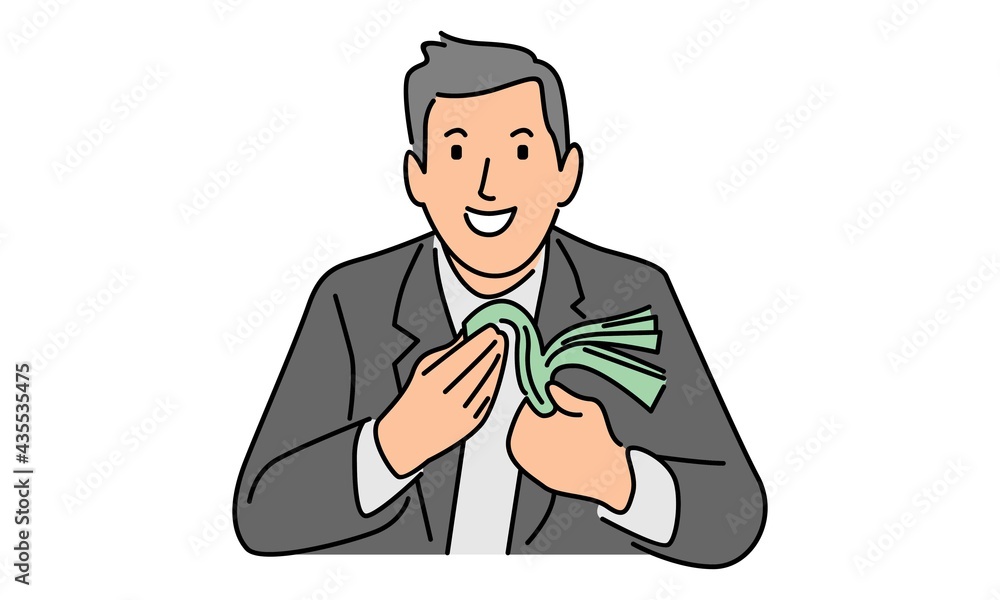 Businessman counting money with smile expression Businessman counting money with smile expression