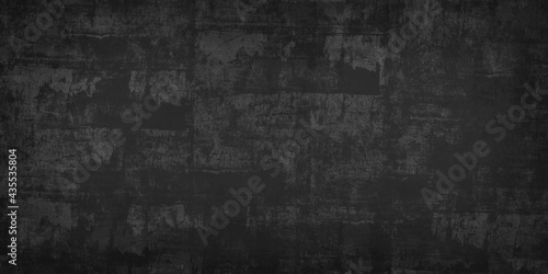 Abstract Horizontal gray and black grunge texture concrete wall banner, blank background