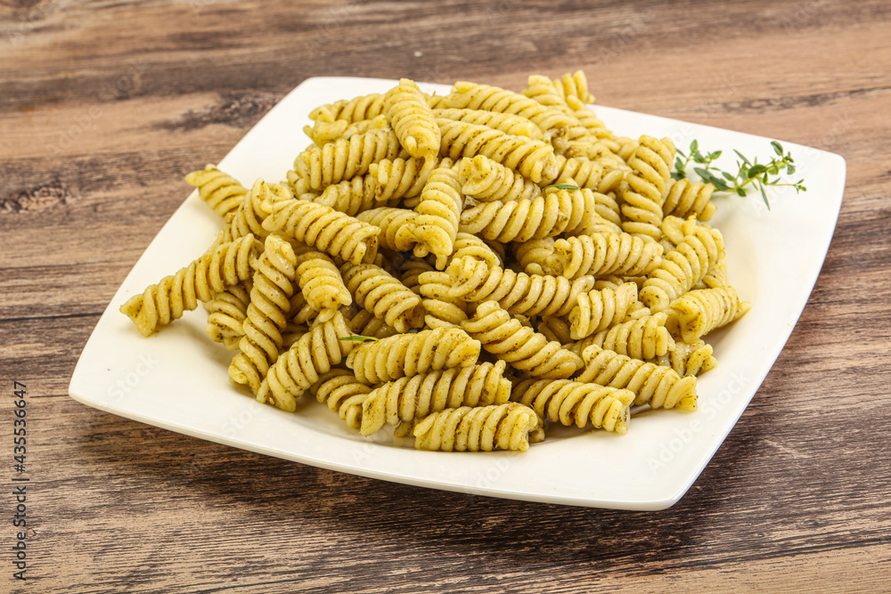 Italian pasta Fusilli with pesto Italian pasta Fusilli with pesto