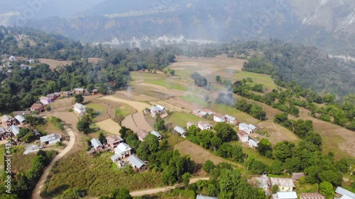 Wallpaper Mural Panoramic aerial view of rural village & traditional house, aerial view Nepal  Torontodigital.ca