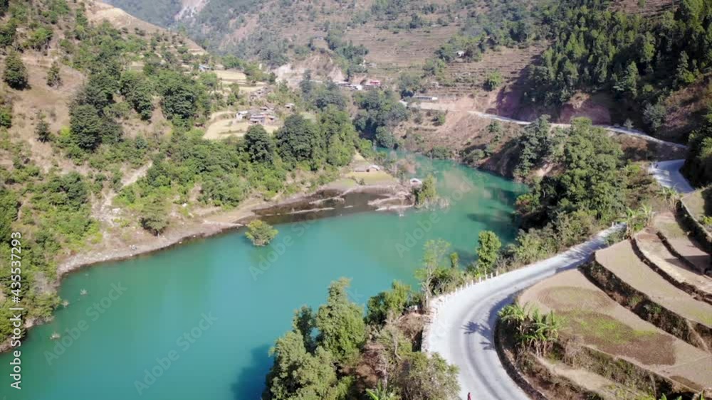 Beautiful blue river in the mountains, Baglung Nepal Beautiful blue river in the mountains, Baglung Nepal