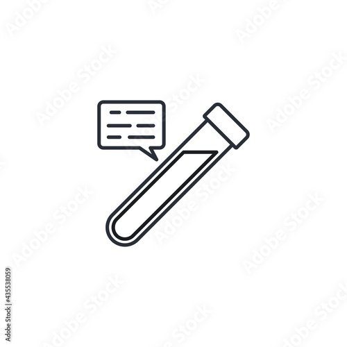 Test tube and description of the chemical biological properties of the substance. Vector linear icon isolated on white background.