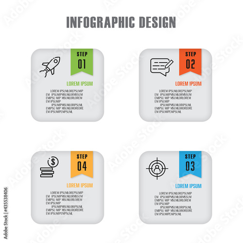 Vector square infographic template design 4 step with concept business icon.