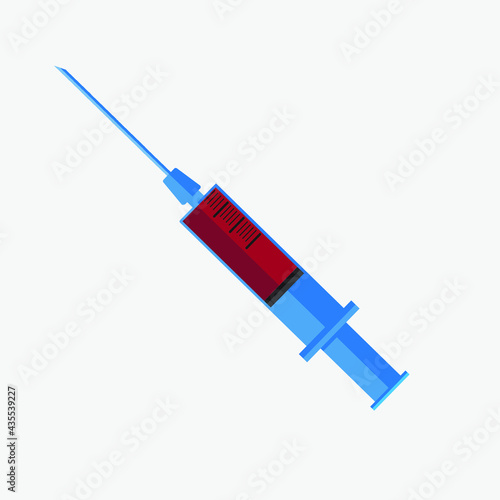 Empty syringe for injection, blue syringe, vial of medicine. Vector illustration