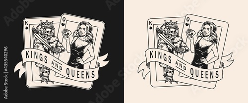 King and queen playing cards label