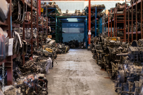 Automotive spare parts, engine at the storage warehouse or garage © amorn