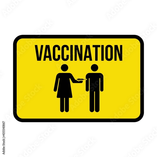 Flu jab poster icon vector with vaccine injection syringe male and female person symbol for virus protection in a glyph pictogram illustration