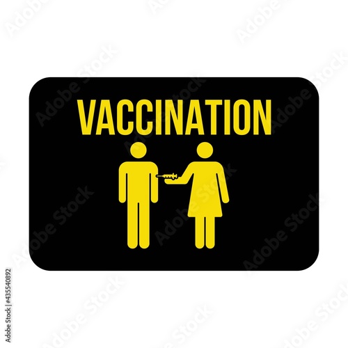 Immunization poster icon vector with vaccine injection syringe male and female person symbol for virus protection in a glyph pictogram illustration