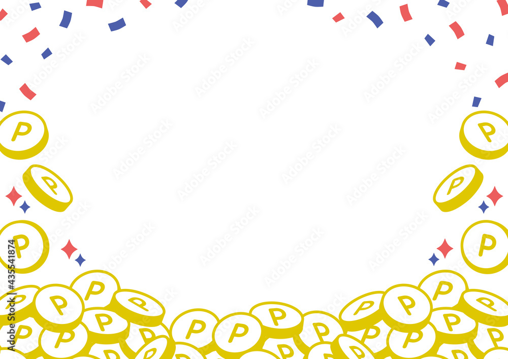 紙吹雪とポイントコインのおしゃれな背景　横　Point coin background
