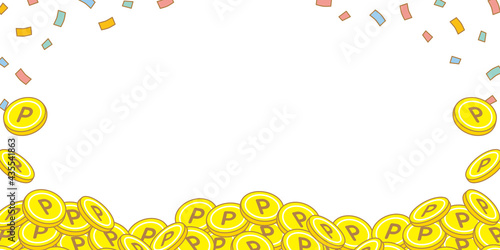 紙吹雪とポイントコインのかわいい背景　横長（サイズ比率2:1）　Point coin background photo