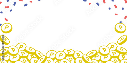 紙吹雪とポイントコインのおしゃれな背景　横長（サイズ比率2:1）　Point coin background