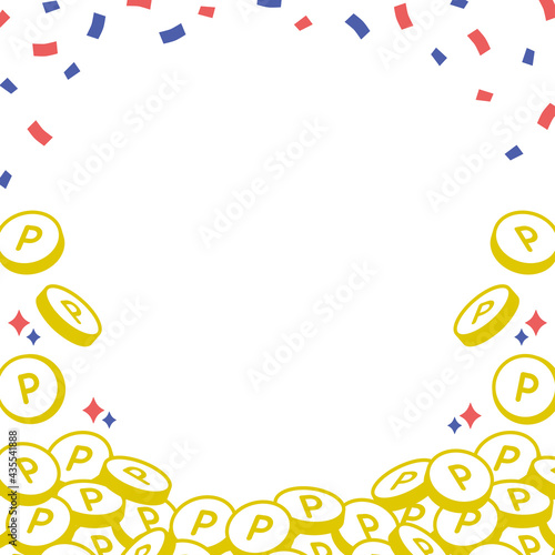 紙吹雪とポイントコインのおしゃれな背景　正方形 　Point coin background