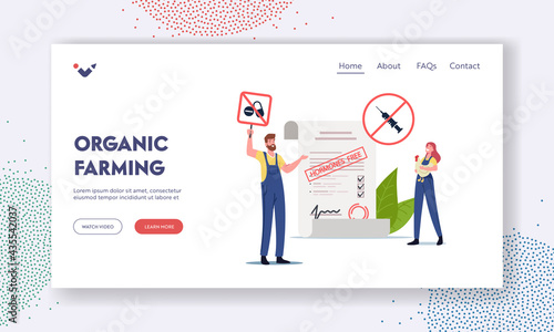 Organic Farming Landing Page Template. Farmers Riot for Natural Farmer Market Goods, Eco Food Free from Antibiotics