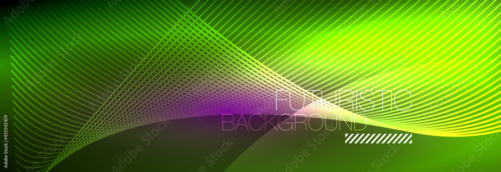 Abstract neon glowing light in the dark with waves. Shiny magic energy and motion concept, vector abstract wallpaper background Abstract neon glowing light in the dark with waves. Shiny magic energy and motion concept, vector abstract wallpaper background