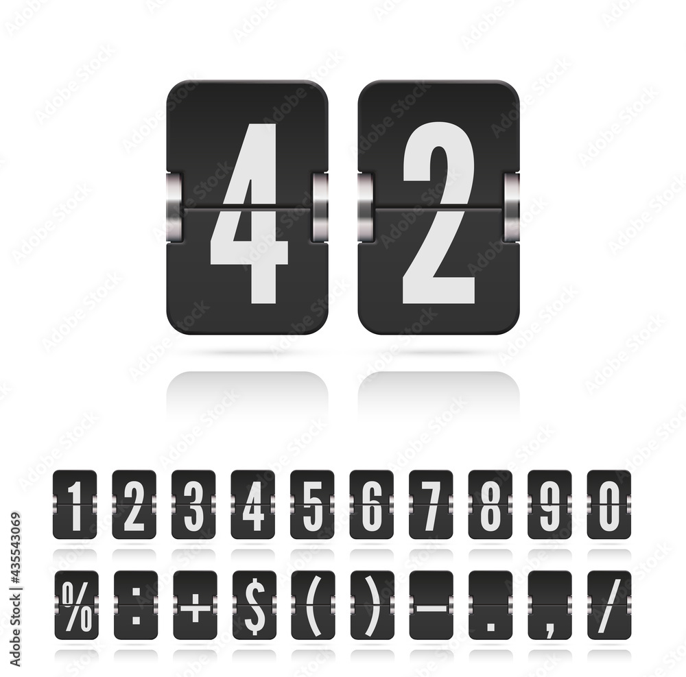 Flip numbers and symbols font for information web page or time counter. Vintage floating symbols for time meter vector template. Analog countdown number font. Flip numbers and symbols font for information web page or time counter. Vintage floating symbols for time meter vector template. Analog countdown number font.