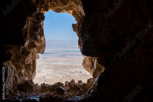 View on Dead Sea valley from Masada National Park. Southern District of Israel
