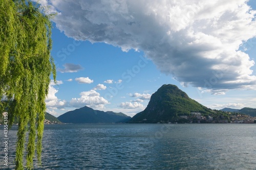 Panoramic view of lake Lugano and Monte San Salvatore