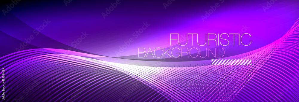 Abstract neon glowing light in the dark with waves. Shiny magic energy and motion concept, vector abstract wallpaper background Abstract neon glowing light in the dark with waves. Shiny magic energy and motion concept, vector abstract wallpaper background