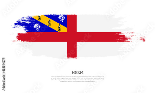 Herm flag brush concept. Flag of Herm grunge style banner background