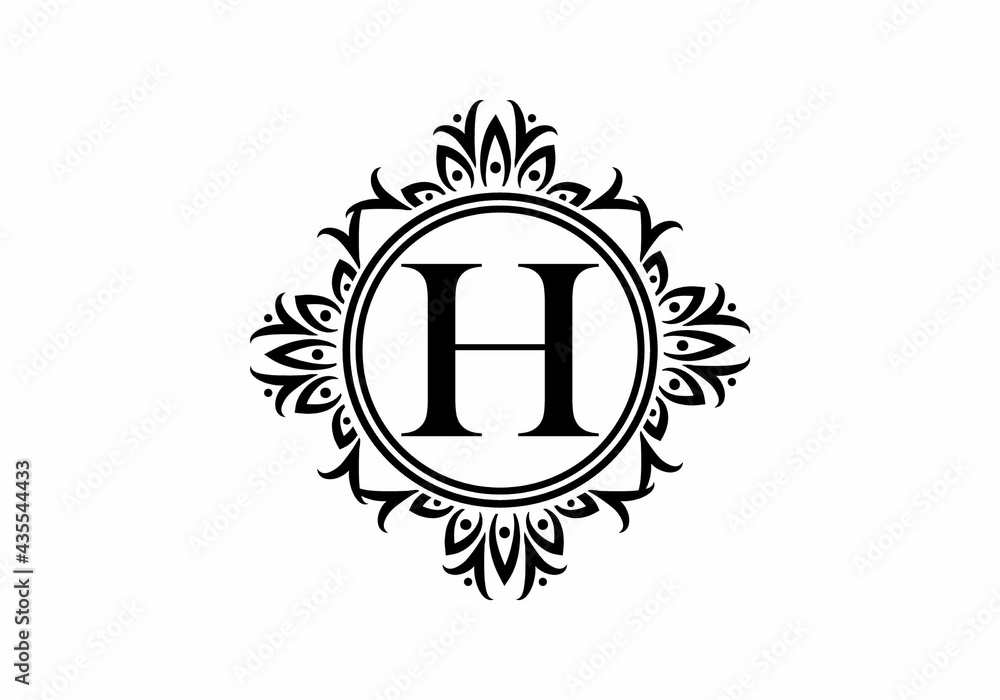 Naklejka premium Black initial H letter in classic frame