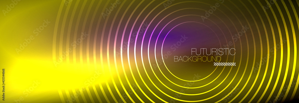 Dark abstract background with glowing neon circles. Trendy layout template for business or technology presentation, internet poster or web brochure cover, wallpaper Dark abstract background with glowing neon circles. Trendy layout template for business or technology presentation, internet poster or web brochure cover, wallpaper