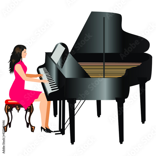 Beautiful young pianist and the grand piano