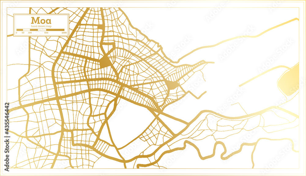 Moa Cuba City Map in Retro Style in Golden Color. Outline Map.