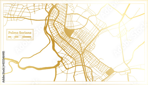 Palma Soriano Cuba City Map in Retro Style in Golden Color. Outline Map.