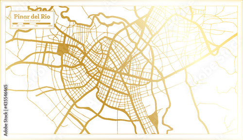 Pinar del Rio Cuba City Map in Retro Style in Golden Color. Outline Map.
