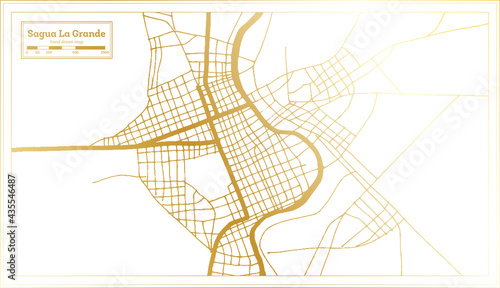 Sagua La Grande Cuba City Map in Retro Style in Golden Color. Outline Map.