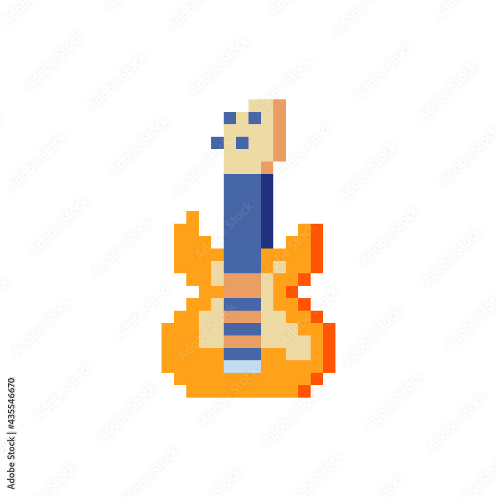 Guitar musical instrument pixel art icon. Isolated vector illustration. 8-bit sprite. Design stickers, logo, mobile app. Guitar musical instrument pixel art icon. Isolated vector illustration. 8-bit sprite. Design stickers, logo, mobile app.