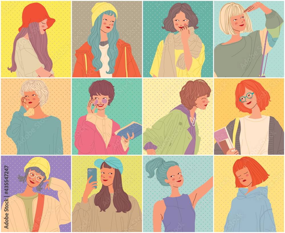Plakat Diverse women faces background, women different style
