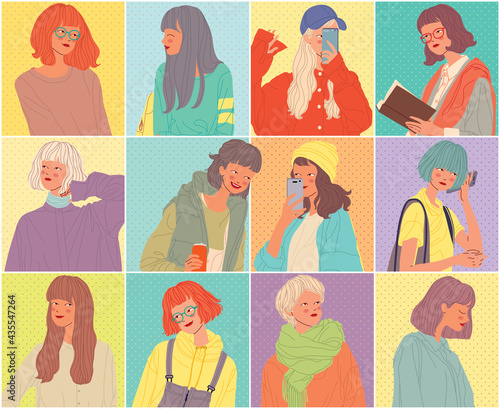 Diverse women faces background, women different style