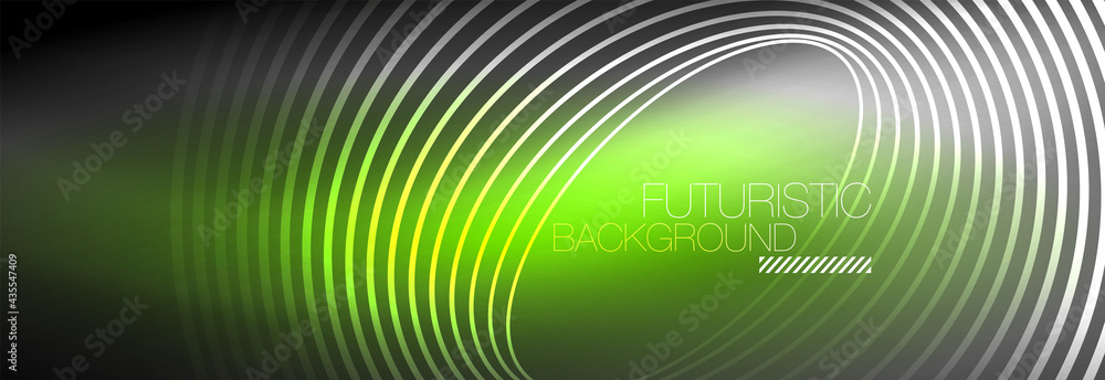 Dark abstract background with glowing neon circles. Trendy layout template for business or technology presentation, internet poster or web brochure cover, wallpaper