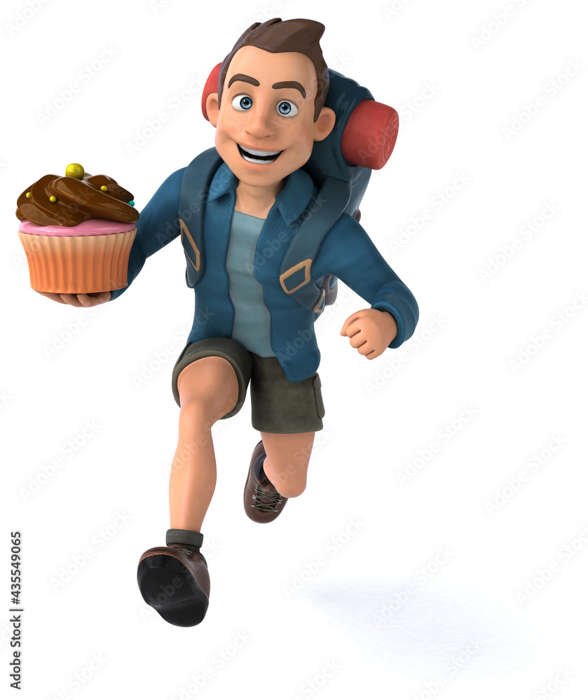 Fun illustration of a 3D cartoon backpacker Fun illustration of a 3D cartoon backpacker
