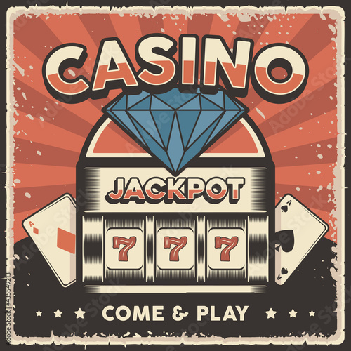 Retro vintage illustration vector graphic of Casino Jackpot Slot Machine fit for wood poster or signage