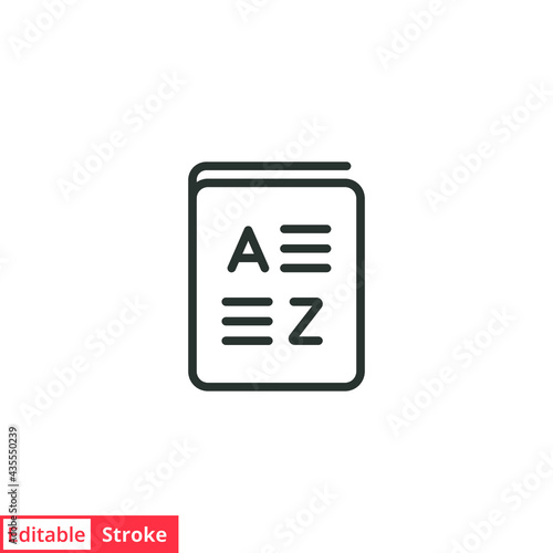 Glossary, vocabulary line icon. Simple outline icon. Grammar, english, study, symbol, dictionary, language, read, book concept. Vector illustration isolated on white background. Editable stroke EPS 10