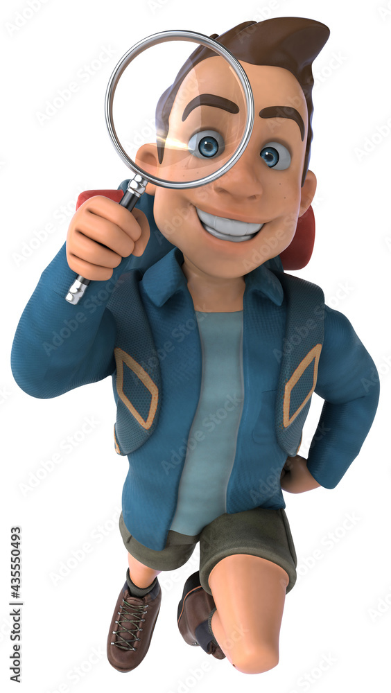 Fun illustration of a 3D cartoon backpacker Fun illustration of a 3D cartoon backpacker